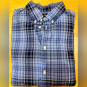Ralph Lauren boys blue plaid long sleeve button down shirt L (14-16)